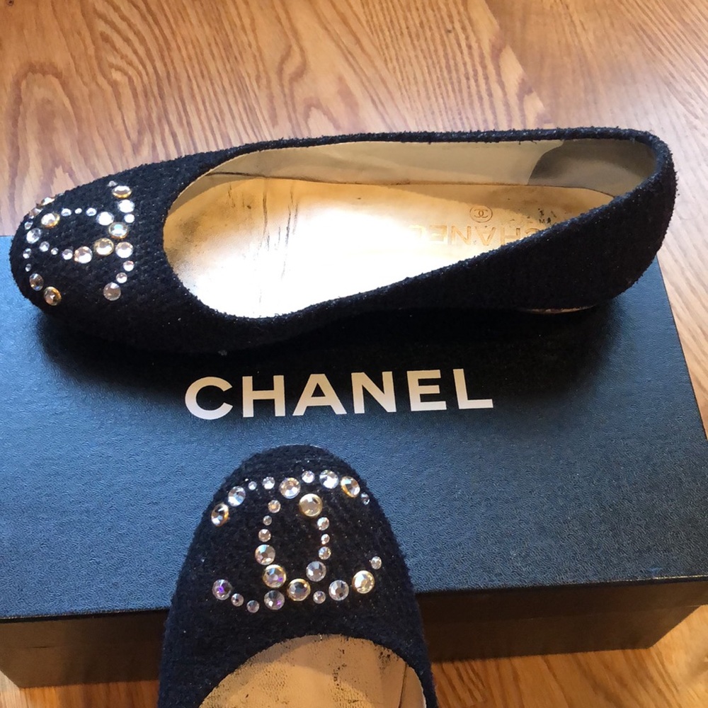 Chanel sparkle tweed flats 7.5
